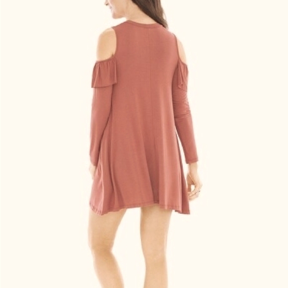 Elan Cold Shoulder Rust Swing Dress - Picture 2 of 8